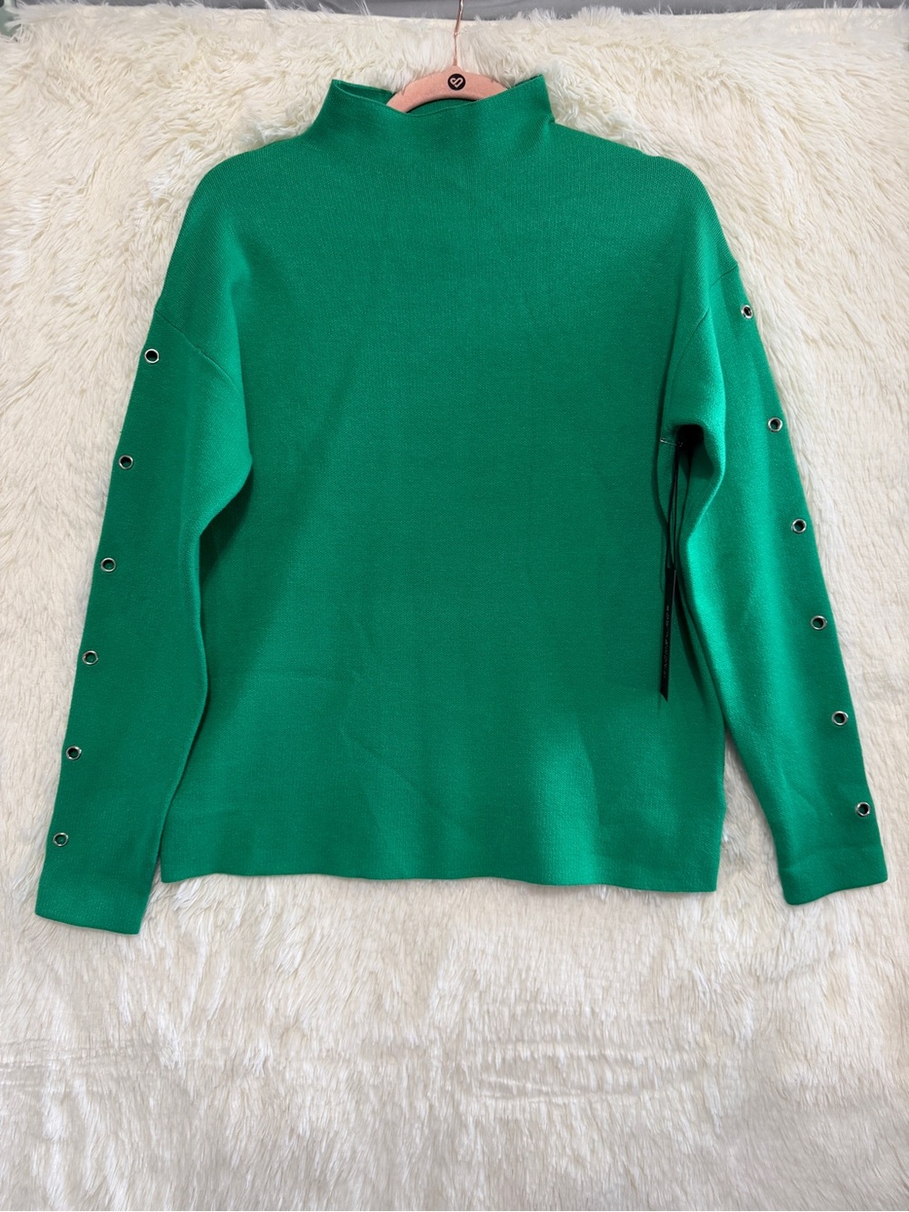 Rachel Zoe Womens Mock Neck Sweater Size M Green Edgy Grungy Glam Festive NWT